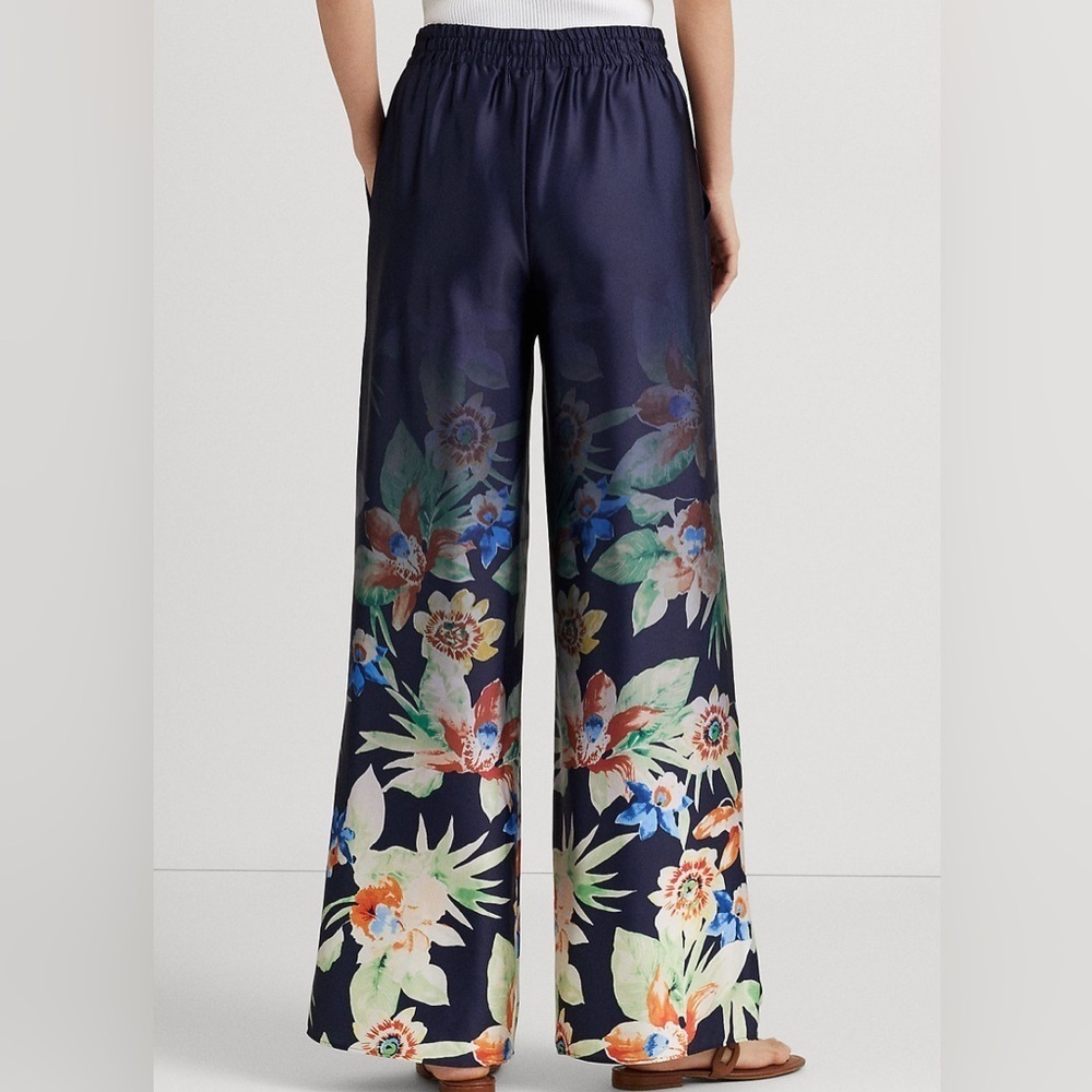 Lauren Ralph Lauren wide leg floral bottom drawstring pants size XL.